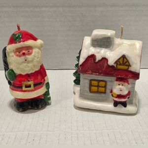 Vintage Pair Of Holiday Wax House Santa Candles